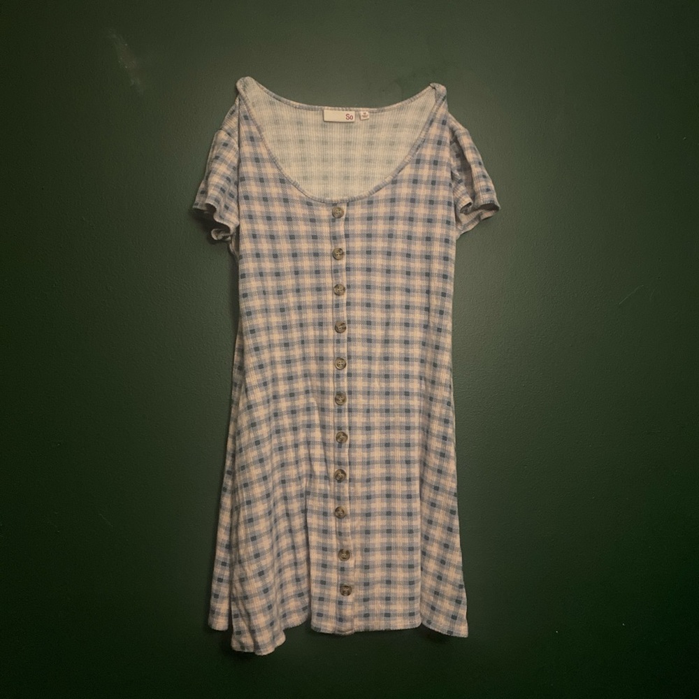 Blue Plaid Button-Down Dress